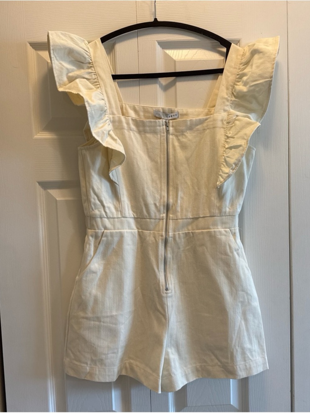 Kids Cream Ruffle-Shoulder One Piece Romper